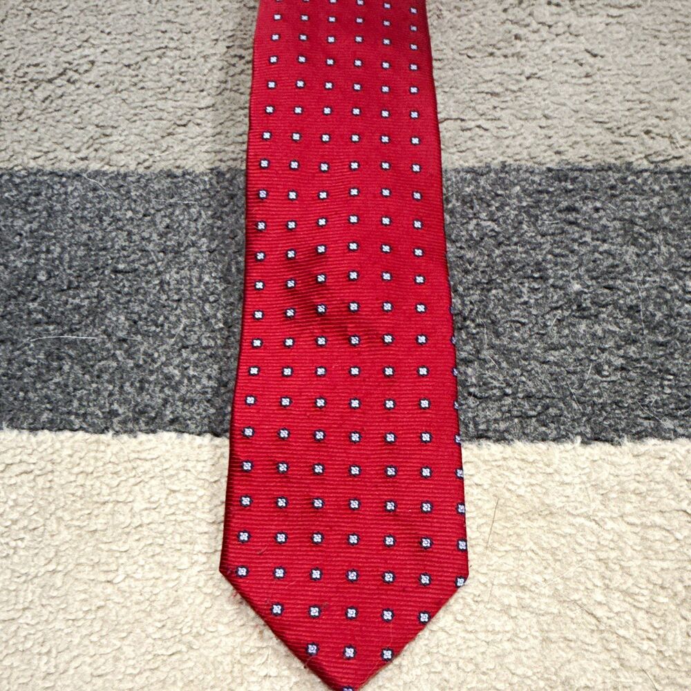 Andrea Franceschi 100% Silk Men's Tie Red Blue White Geometric Woven